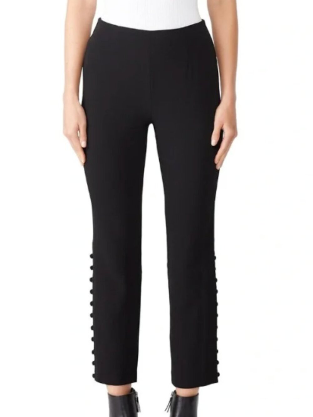 Cinq à Sept Women's Black Lida Cropped Trousers w/ side buttons Pants. Size 12